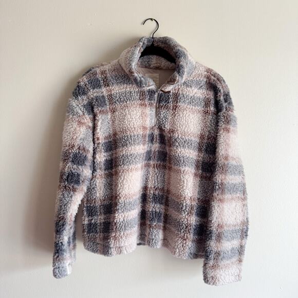 Thread & Supply Grey + Brown Plaid Full Zip Sherpa Jacket - Large - Picture 1 of 9
